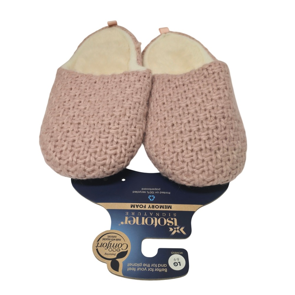 Isotoner Signature Womens Pink Clay Knit Memory Foam Slippers Large 8-9 NWT